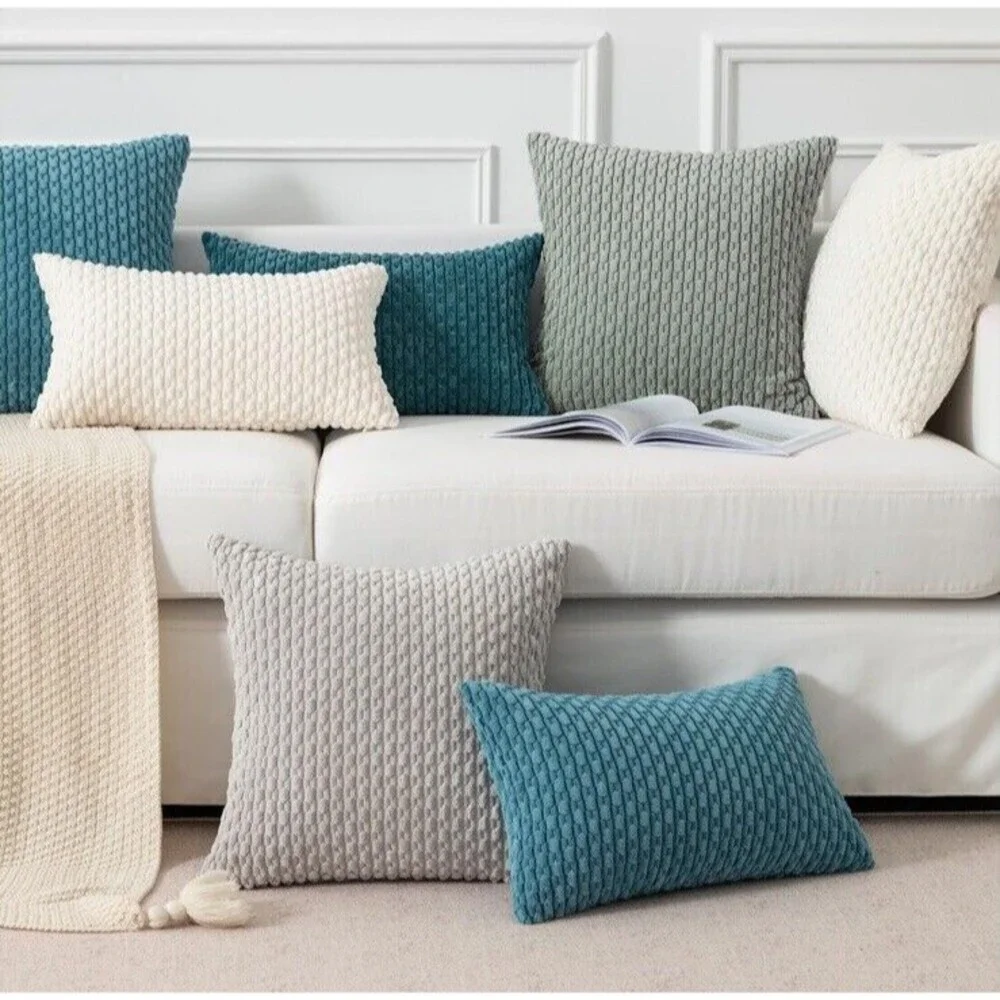 Throw Pillow Covers Soft Corduroy Decorative 21x21in Set Of 2 Grayish Green